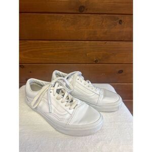 Vans Unisex Off The Wall 751505 White Leather Lace Up Sneaker Shoes Size 7 Woman